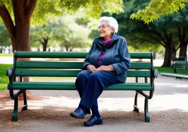 Elderly person sitting on a park bench