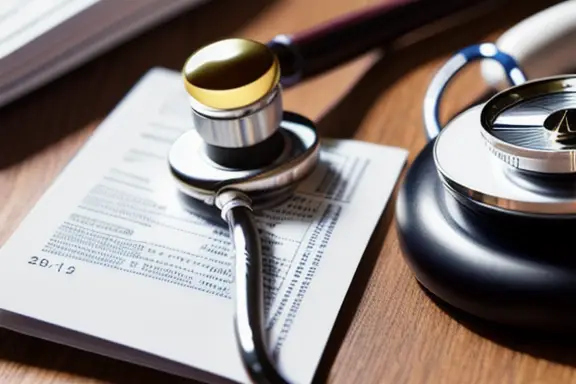 Person holding medical documents and a stethoscope