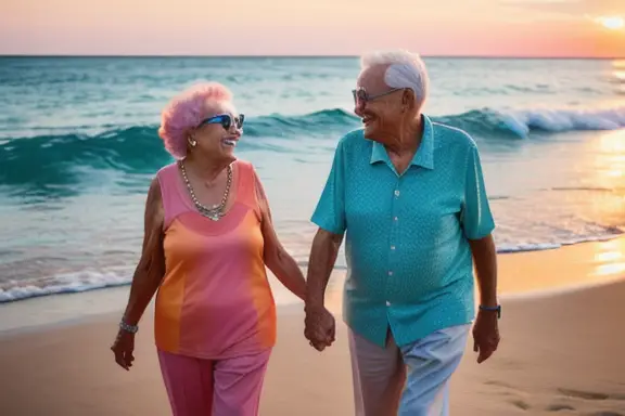 Elderly couple enjoying their retirement by the beach